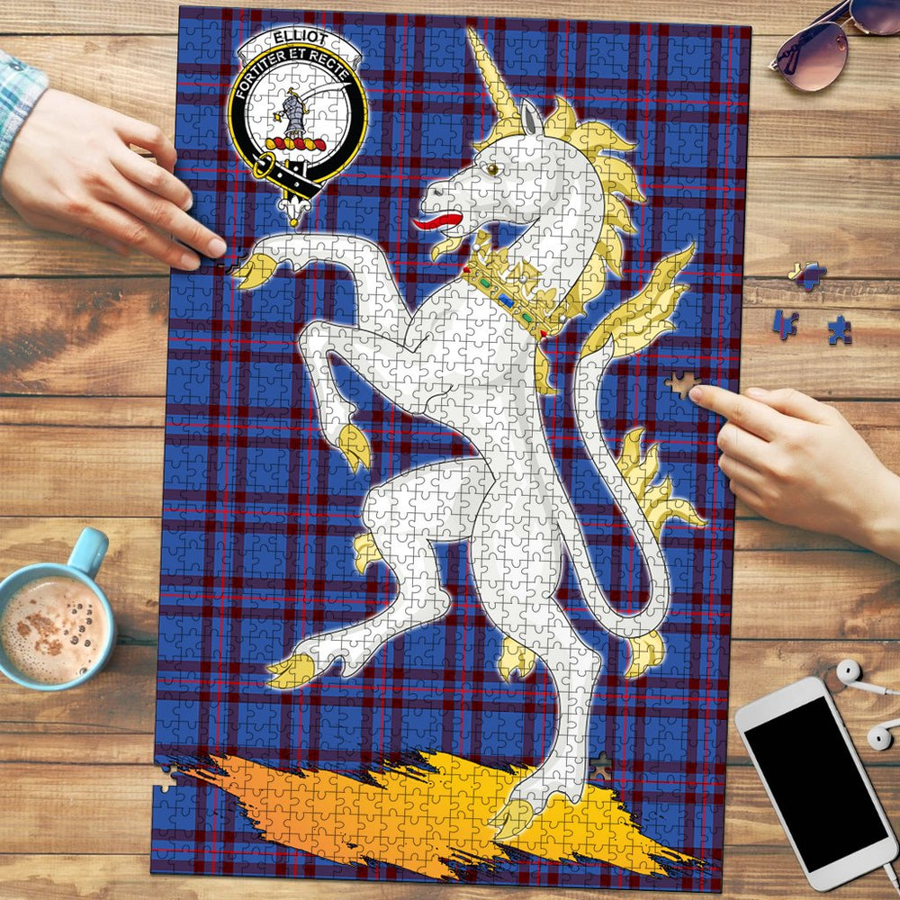 Clan Elliot Modern Tartan Crest Unicorn Scotland Jigsaw Puzzles Gift For Family WW47 Clan Elliot Tartan Today