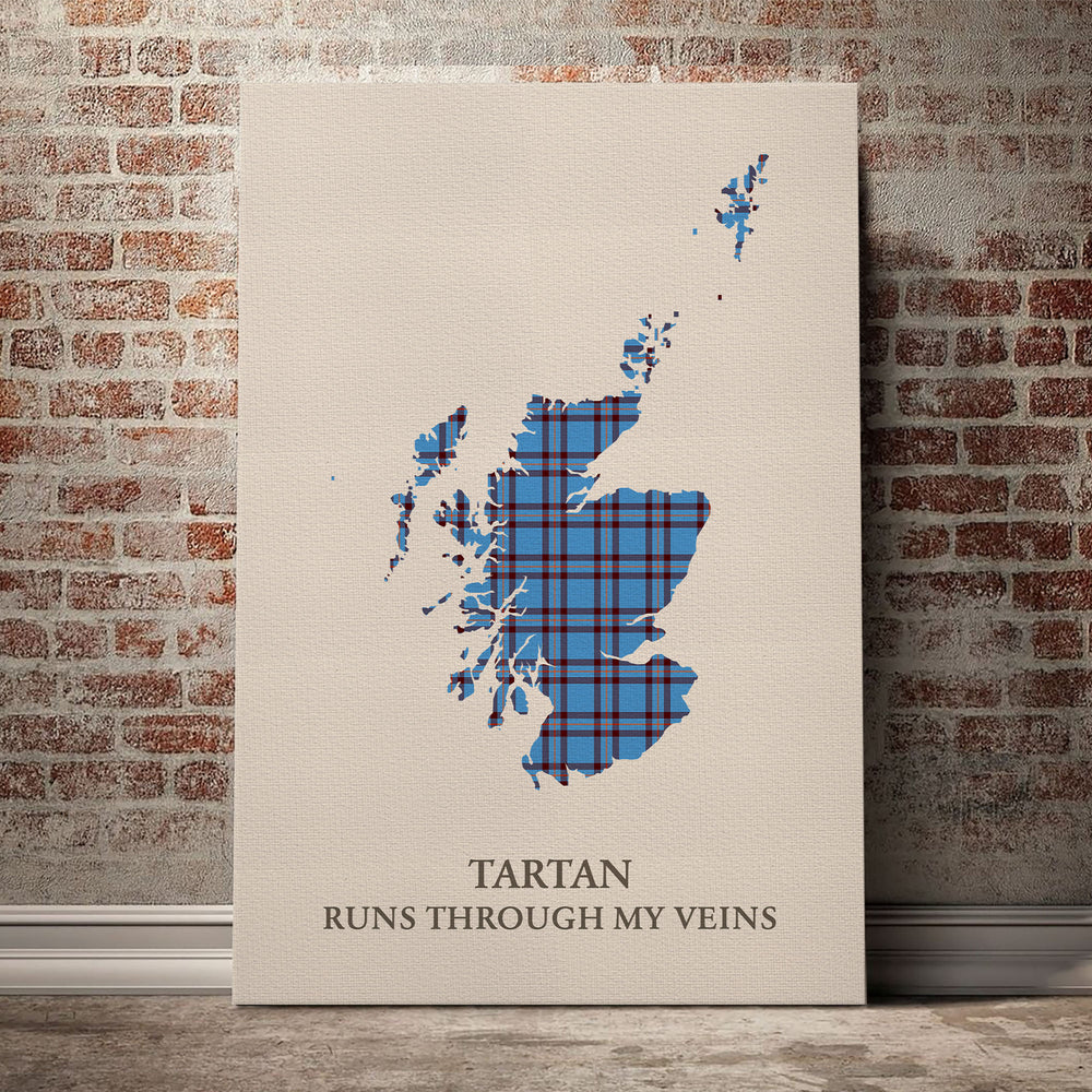 Elliot Ancient Tartan Scotland Map Canvas – “Tartan Runs Through My Veins” Wall Art