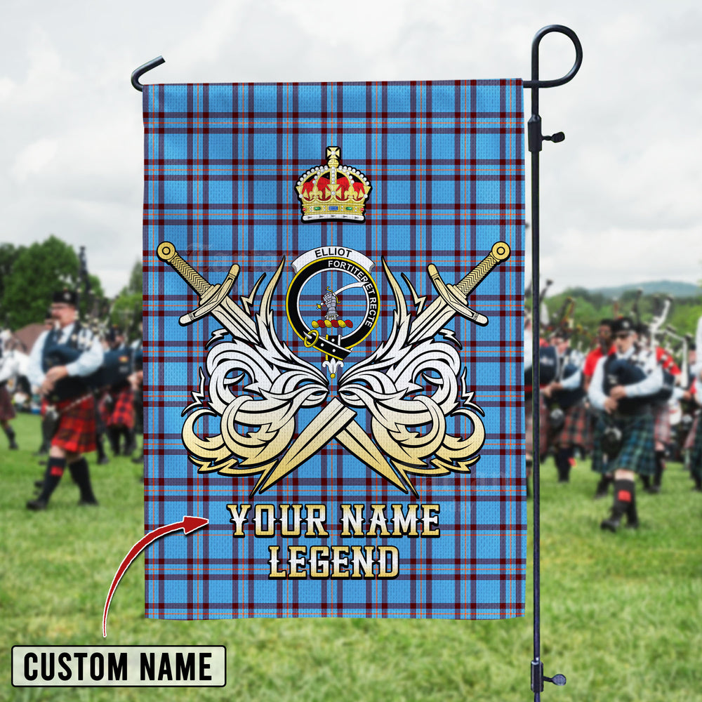 Personalized Custom Name Clan Elliot Ancient Tartan Garden Flag with Clan Crest and the Golden Sword of Courageous Legacy WU31 - Elliot Ancient Tartan Design, Scottish Heritage Gift