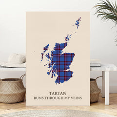 Clan Elliot Modern Tartan Scotland Map Canvas “Tartan Runs Through My Veins” Wall Art DX22