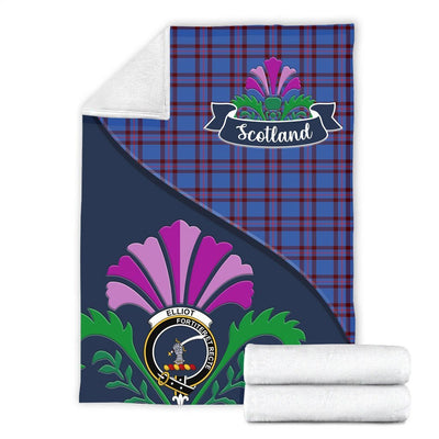 Clan Elliot Tartan Crest Premium Blanket Thistle Style