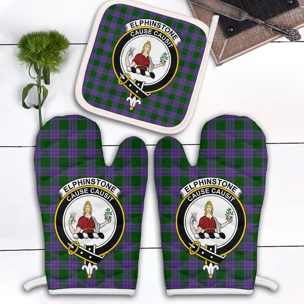 Clan Elphinstone Tartan Crest Oven Mitt And Pot Holder (2 Oven Mitts + 1 Pot Holder) VQ66 Clan Elphinstone Tartan Today