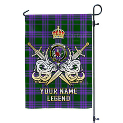 Custom Name Clan Elphinstone Tartan Garden Flag with Clan Crest and the Golden Sword of Courageous Legacy HK70