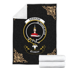 Clan Erskine Crest Tartan Premium Blanket Black OF56 Clan Erskine Tartan Today