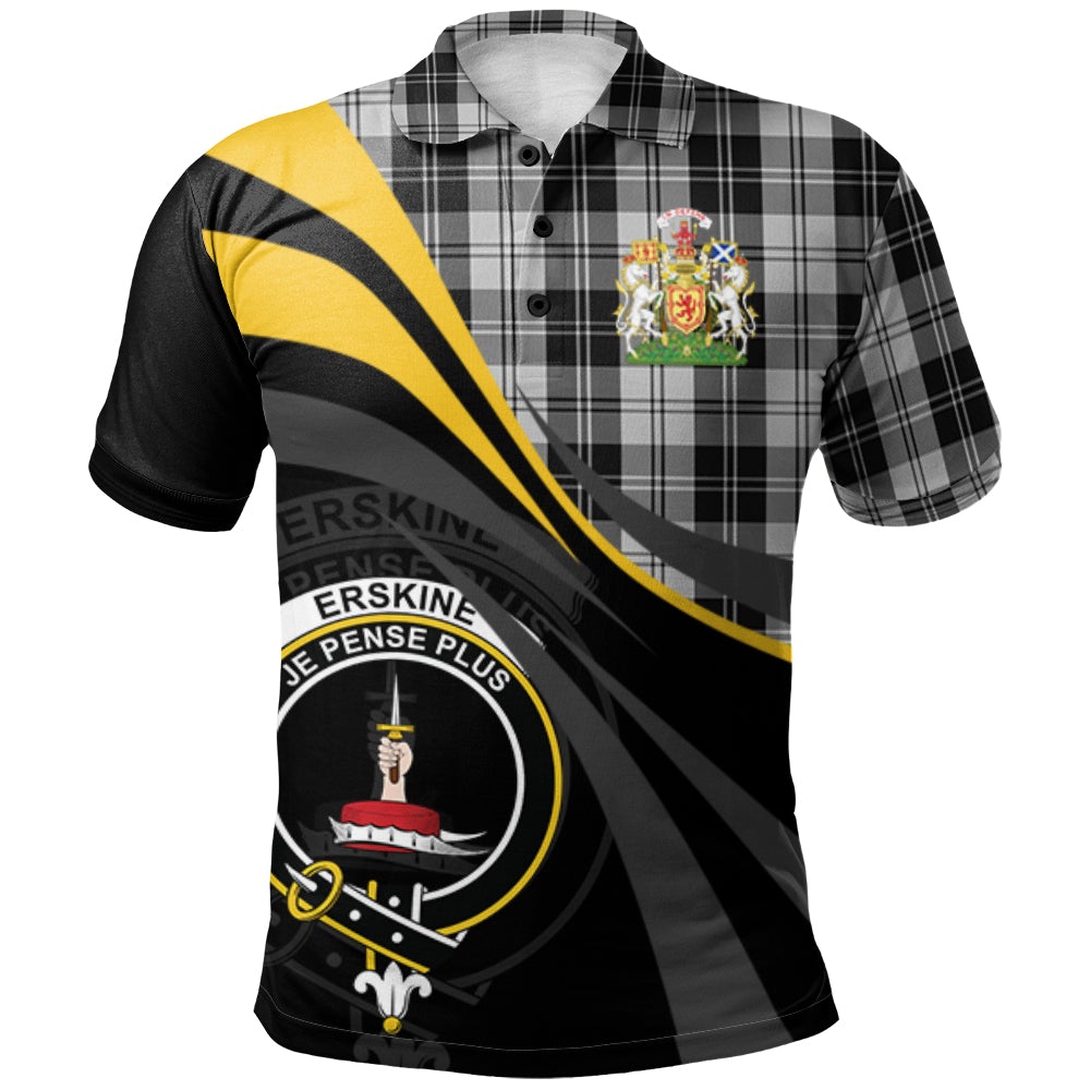 Clan Erskine Black and White Tartan Polo Shirt - Royal Coat Of Arms Style WI60 Erskine Black and White Tartan Tartan Polo