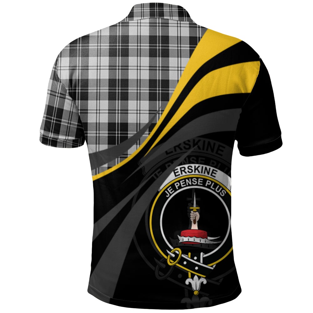 Clan Erskine Black and White Tartan Polo Shirt - Royal Coat Of Arms Style WI60 Erskine Black and White Tartan Tartan Polo