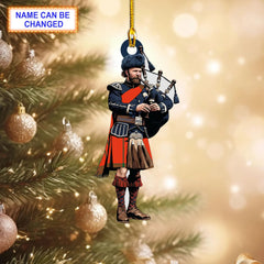 Erskine Ancient Tartan Bagpipe Ornament with Custom Name