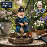 Personalized Falconer Clan Bagpipe Garden Gnome Caricature Plaque Custom Photo, Any Clan Tartan, Wood or Acrylic, Grandpa & Dad Gift, Scottish Highland Garden Decor YD48
