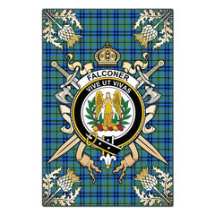 Clan Falconer Tartan Crest Black Garden Flag - Gold Thistle TV46 Clan Falconer Tartan Today
