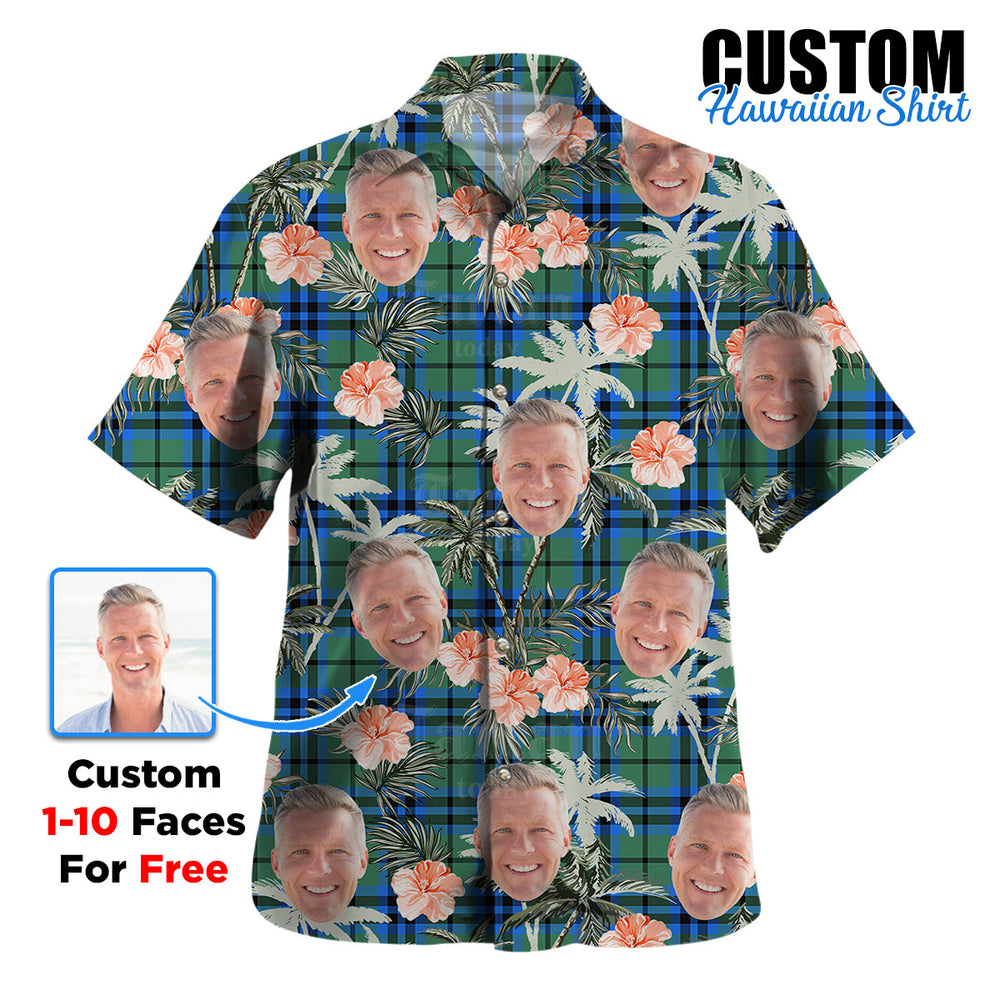 Clan Falconer Tartan Custom Face Hawaiian Shirt – Unisex Gift for Family Members, Summer Party EN70 Falconer Tartan Tartan Hawaii Shirt