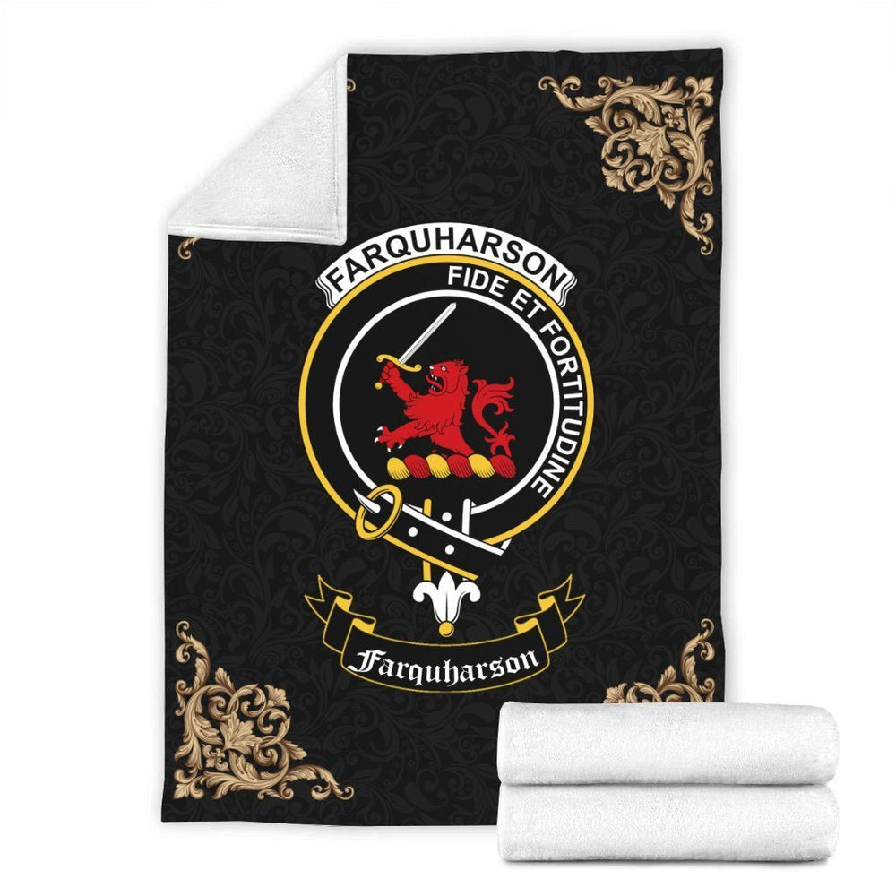Clan Farquharson Crest Tartan Premium Blanket Black NX23 Clan Farquharson Tartan Today
