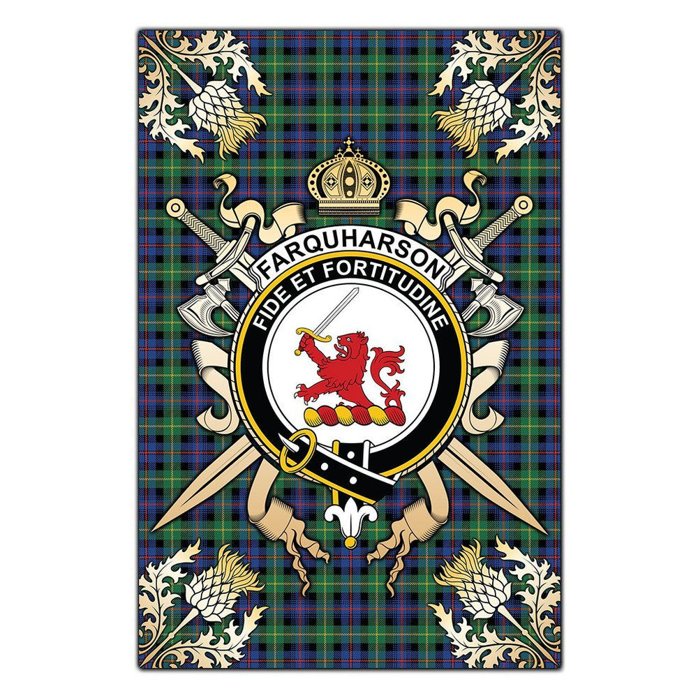 Clan Farquharson Ancient Tartan Crest Black Garden Flag - Gold Thistle DJ30 Clan Farquharson Tartan Today
