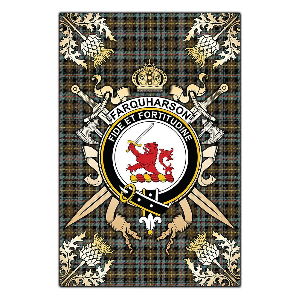 Clan Farquharson Weathered Tartan Crest Black Garden Flag - Gold Thistle RN41 Clan Farquharson Tartan Today