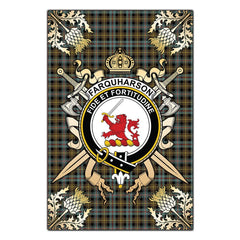 Clan Farquharson Weathered Tartan Crest Black Garden Flag - Gold Thistle RN41 Clan Farquharson Tartan Today