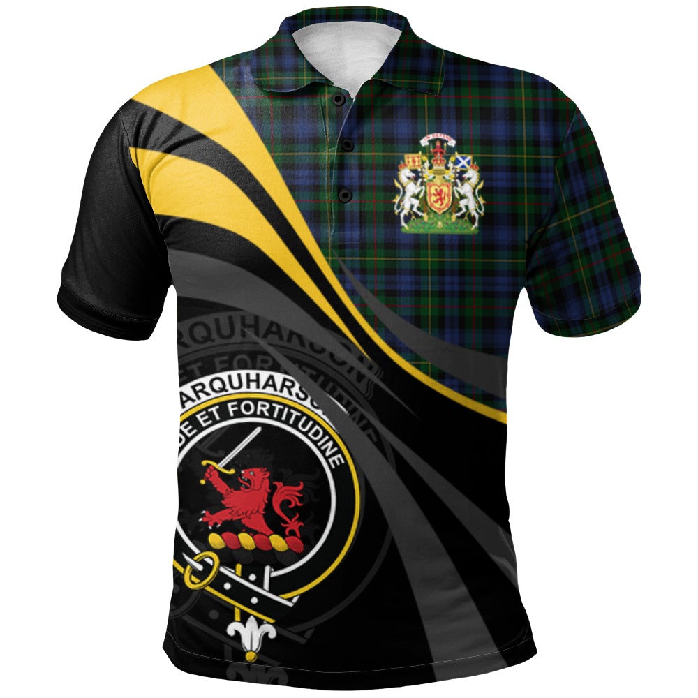 Clan Farquharson or MacEwen Tartan Polo Shirt - Royal Coat Of Arms Style BN95 Farquharson or MacEwen Tartan Tartan Polo
