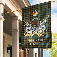 Custom Name Clan Farquharson Weathered Tartan Garden Flag with Clan Crest and the Golden Sword of Courageous Legacy MT45