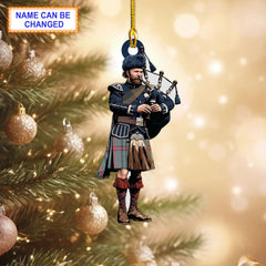 Farquharson Weathered Tartan Bagpipe Ornament with Custom Name