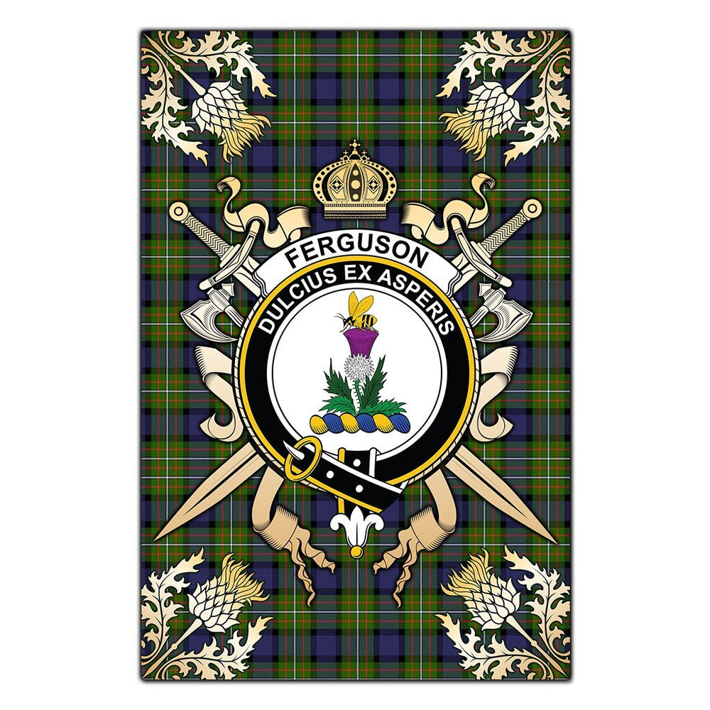 Clan Ferguson Modern Tartan Crest Black Garden Flag - Gold Thistle GB92 Clan Garden Tartan Today