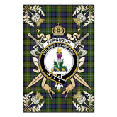 Clan Ferguson Modern Tartan Crest Black Garden Flag - Gold Thistle GB92 Clan Garden Tartan Today