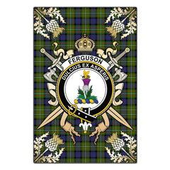 Clan Ferguson Modern Tartan Crest Black Garden Flag - Gold Thistle GB92 Clan Garden Tartan Today