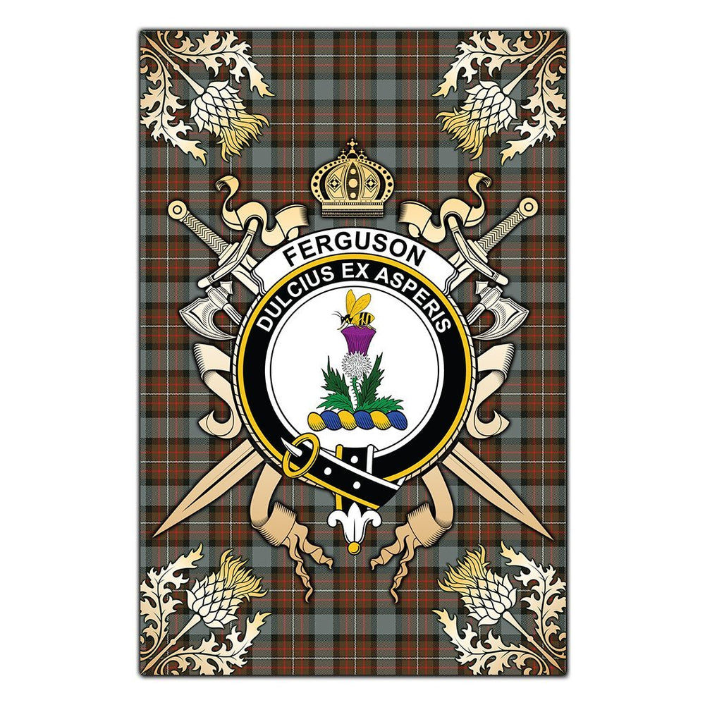 Clan Ferguson Weathered Tartan Crest Black Garden Flag - Gold Thistle NZ18 Clan Garden Tartan Today
