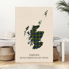 Clan Fergusson Modern Tartan Scotland Map Canvas “Tartan Runs Through My Veins” Wall Art VR78