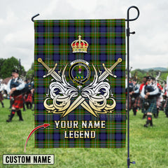 Personalized Custom Name Clan Fergusson Modern Tartan Garden Flag with Clan Crest and the Golden Sword of Courageous Legacy LU94 - Fergusson Modern Tartan Design, Scottish Heritage Gift