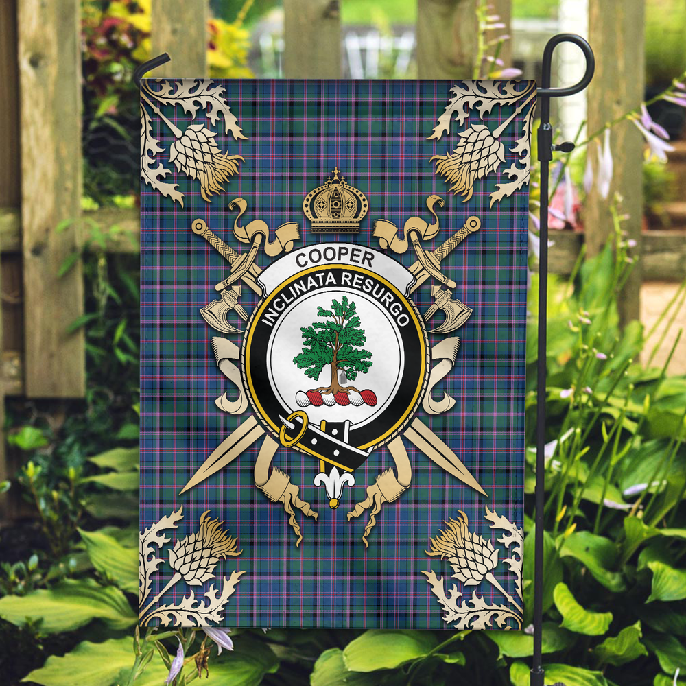 Clan Cooper Ancient Tartan Crest 2 Garden Flag - Gold Thistle RR72 Clan Cooper Tartan Today