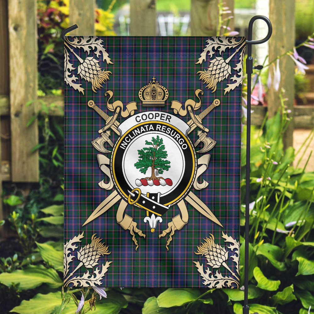 Clan Cooper Tartan Crest 2 Garden Flag - Gold Thistle TX70 Clan Cooper Tartan Today