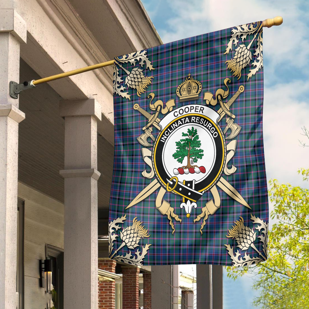 Clan Cooper Ancient Tartan Crest 2 Garden Flag - Gold Thistle RR72 Clan Cooper Tartan Today