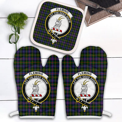 Clan Fleming Tartan Crest Oven Mitt And Pot Holder (2 Oven Mitts + 1 Pot Holder)
