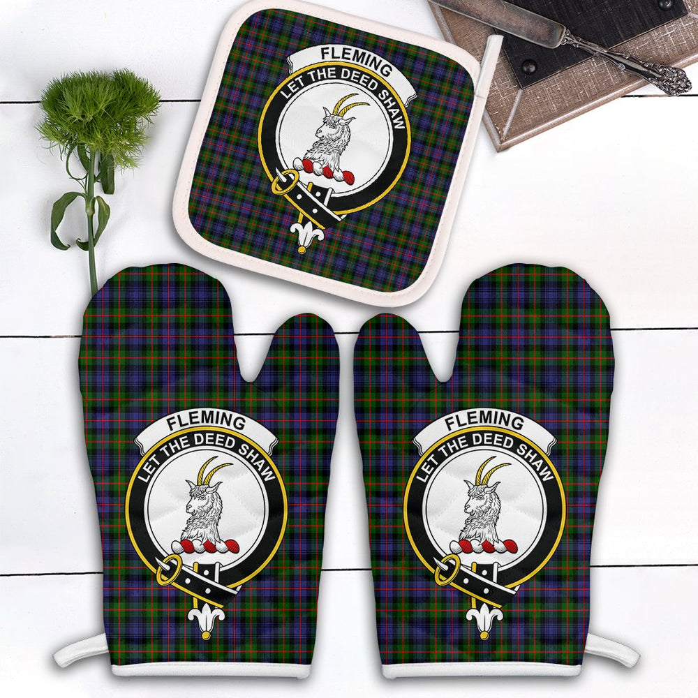 Clan Fleming Tartan Crest Oven Mitt And Pot Holder (2 Oven Mitts + 1 Pot Holder) PA65 Clan Fleming Tartan Today