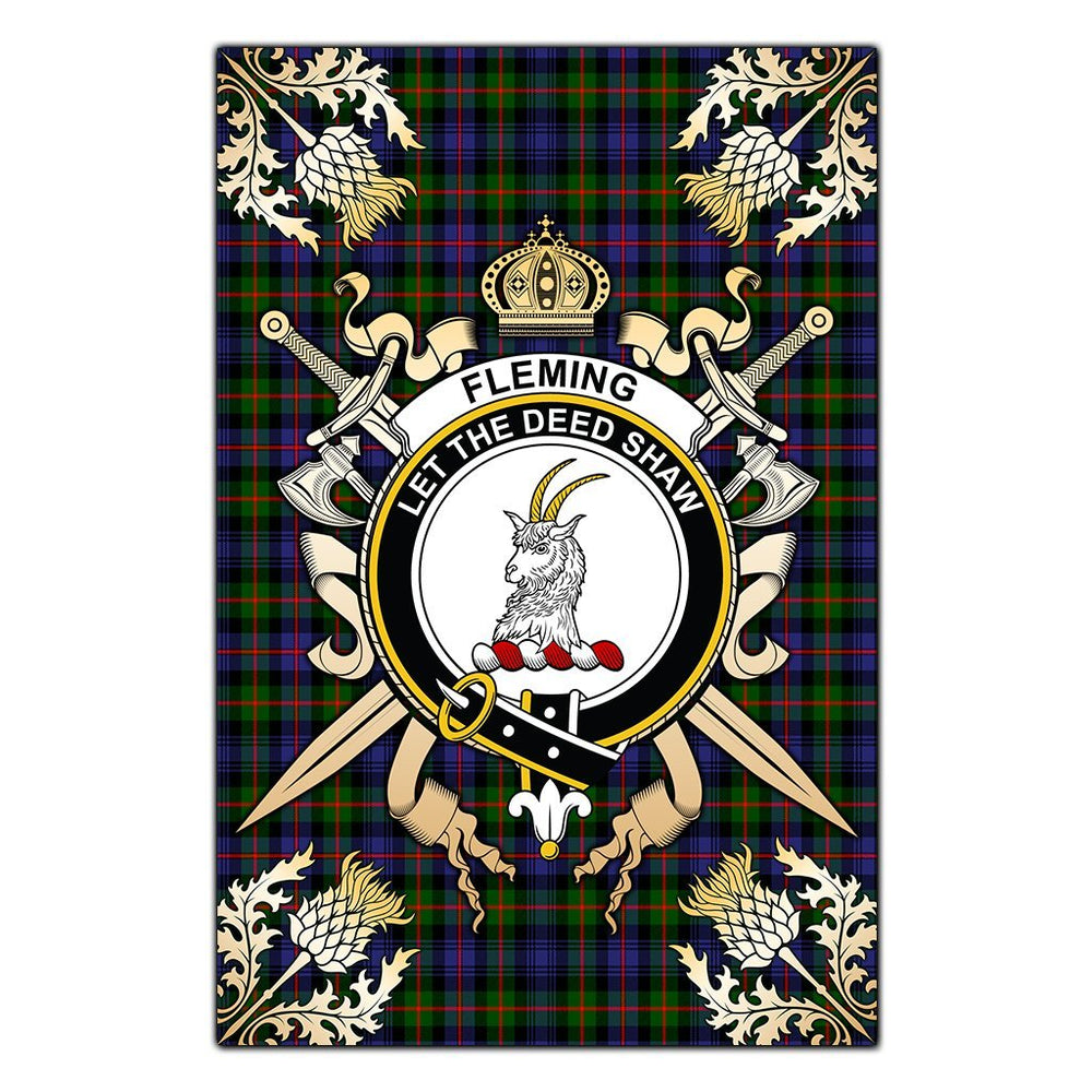 Clan Fleming Tartan Crest Black Garden Flag - Gold Thistle BX42 Clan Fleming Tartan Today