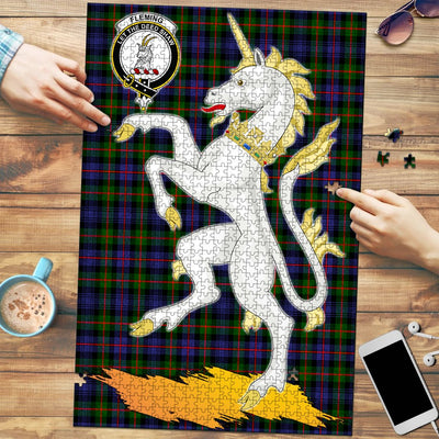 Clan Fleming Tartan Crest Unicorn Scotland Jigsaw Puzzles Gift For Family