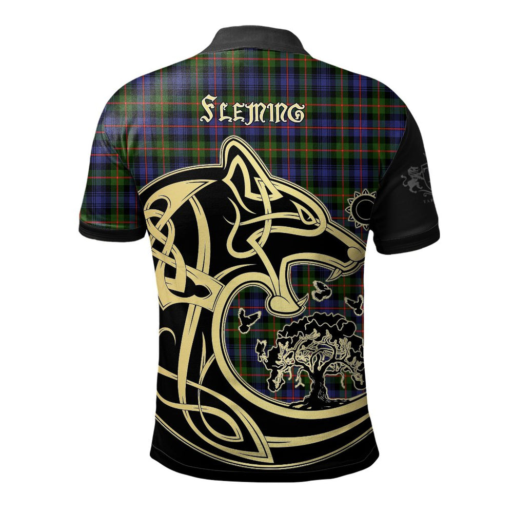 Clan Fleming Tartan Polo Shirt Viking Wolf CH62 Fleming Tartan Tartan Polo