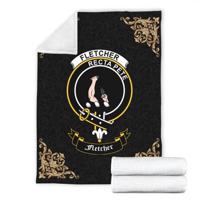 Clan Fletcher Crest Tartan Premium Blanket Black