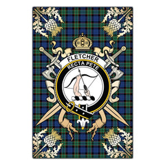 Clan Fletcher Ancient Tartan Crest Black Garden Flag - Gold Thistle AU48 Clan Fletcher Tartan Today