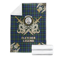 Clan Fletcher Ancient Tartan Gold Courage Symbol Blanket QB55 Clan Fletcher Tartan Today