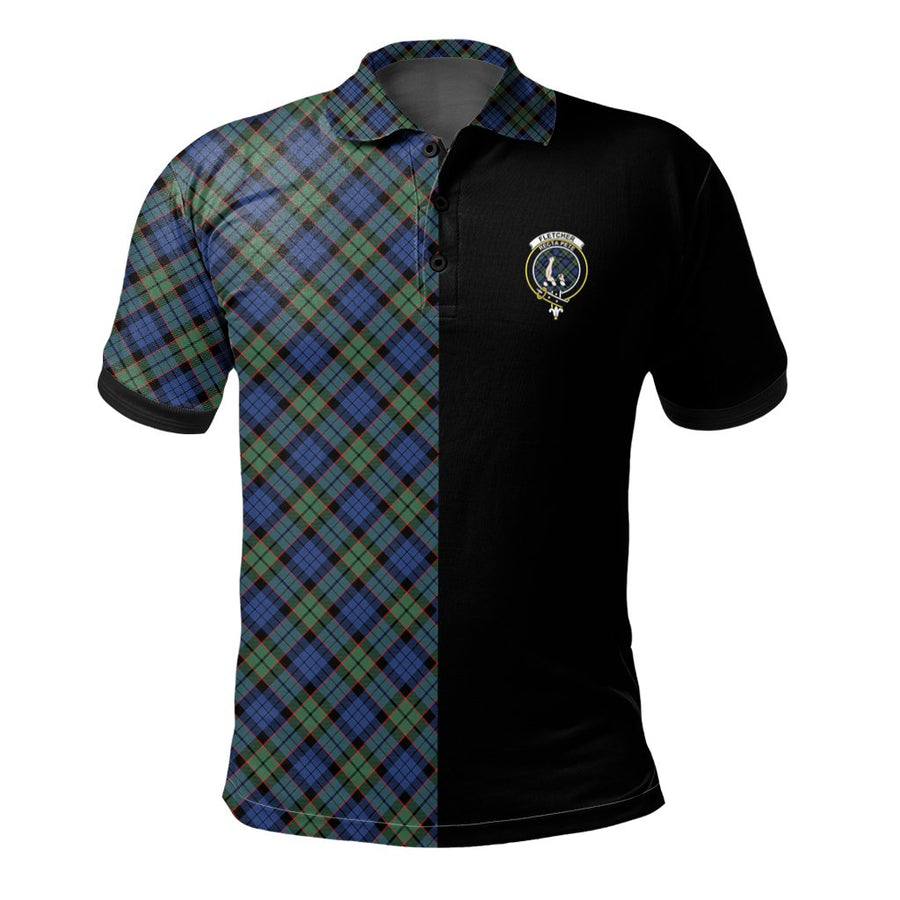 Clan Fletcher Ancient Tartan Polo Shirt Half of Me - Cross Style NF11 Fletcher Ancient Tartan Tartan Polo