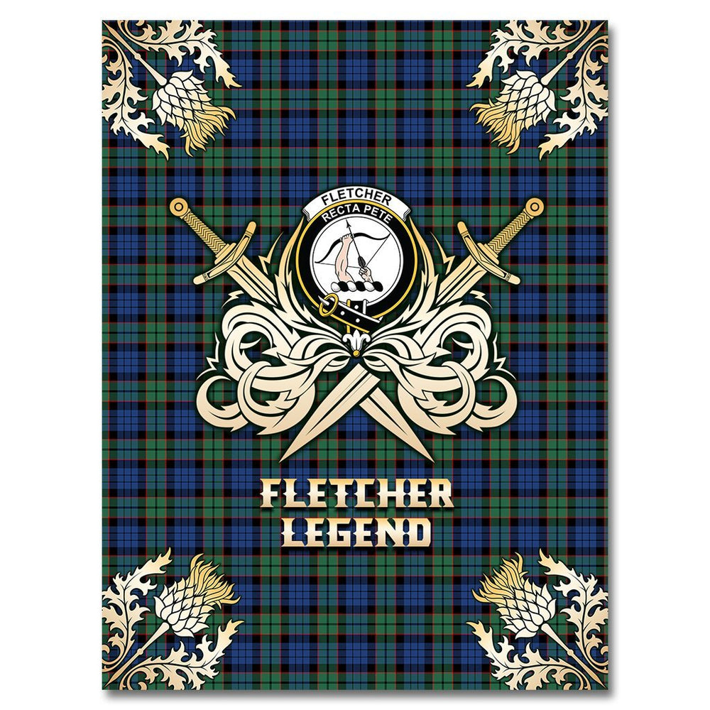 Clan Fletcher Ancient Tartan Gold Courage Symbol Blanket QB55 Clan Fletcher Tartan Today