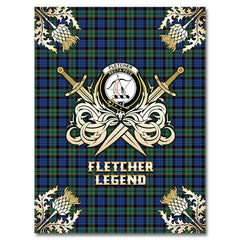 Clan Fletcher Ancient Tartan Gold Courage Symbol Blanket QB55 Clan Fletcher Tartan Today