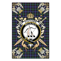 Clan Fletcher Modern Tartan Crest Black Garden Flag - Gold Thistle HI19 Clan Fletcher Tartan Today