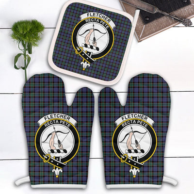 Clan Fletcher Modern Tartan Crest Oven Mitt And Pot Holder (2 Oven Mitts + 1 Pot Holder)