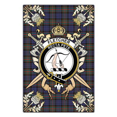 Clan Fletcher of Dunans Tartan Crest Black Garden Flag - Gold Thistle