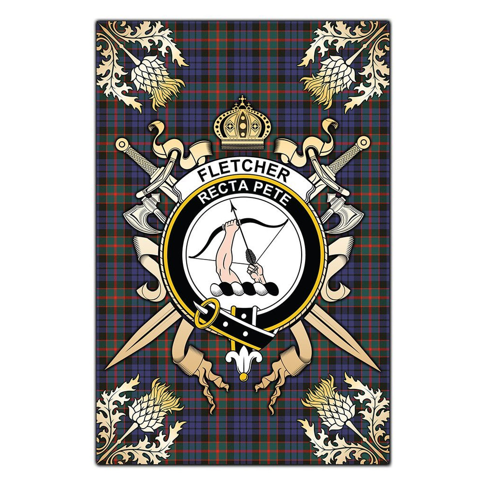 Clan Fletcher of Dunans Tartan Crest Black Garden Flag - Gold Thistle JC45 Clan Fletcher Tartan Today