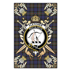 Clan Fletcher of Dunans Tartan Crest Black Garden Flag - Gold Thistle JC45 Clan Fletcher Tartan Today