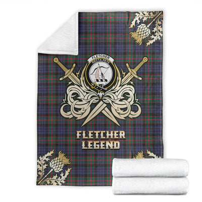 Clan Fletcher of Dunans Tartan Gold Courage Symbol Blanket