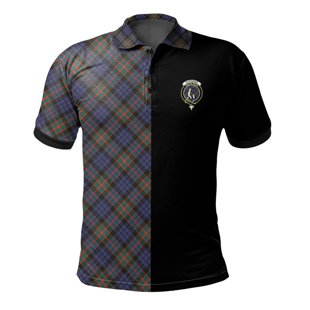Clan Fletcher of Dunans Tartan Polo Shirt Half of Me - Cross Style ZO95 Fletcher of Dunans Tartan Tartan Polo
