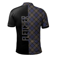 Clan Fletcher of Dunans Tartan Polo Shirt Half of Me - Cross Style ZO95 Fletcher of Dunans Tartan Tartan Polo