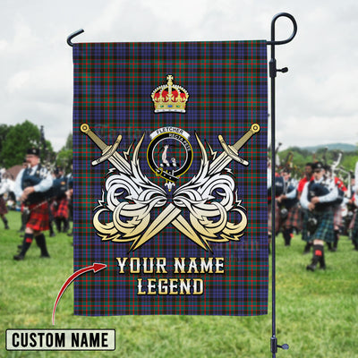 Custom Name Clan Fletcher of Dunans Tartan Garden Flag with Clan Crest and the Golden Sword of Courageous Legacy